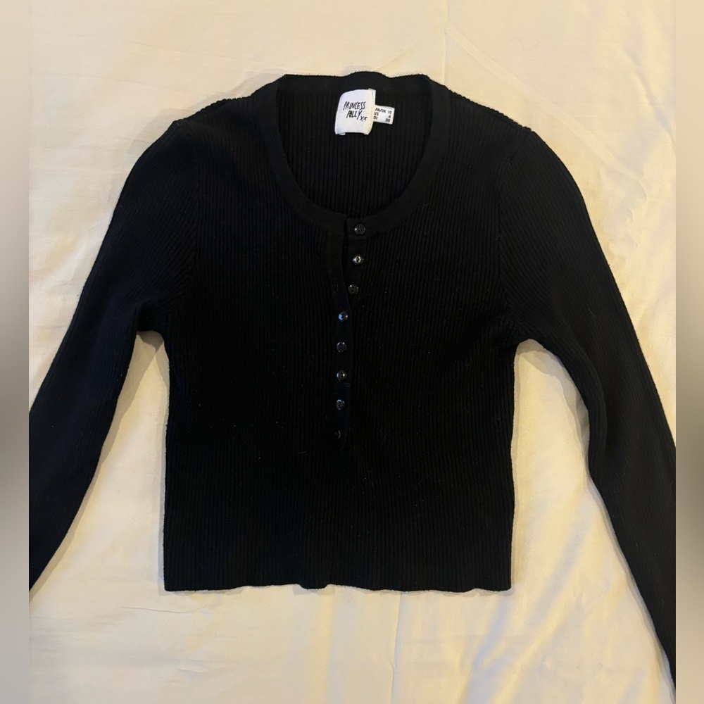Princess Polly Black Ribbed Long Sleeve Top